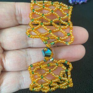 Orange and Green Handmade Beaded Bracelet